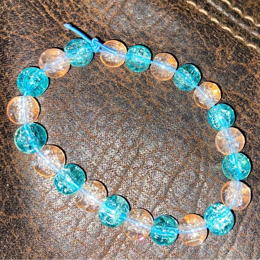 Handmade Blue&Light Pink Heishi Polymer Crystal/Glas/Stone Beads Stretchy Bracel